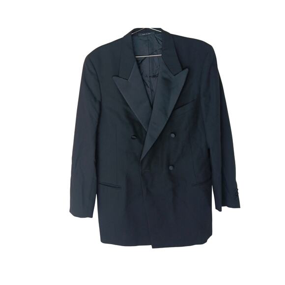 Emporio Armani Made in Italy Black Wool Blazer Jacket 14 (IT 48) Shoulder Pads - Picture 2 of 11